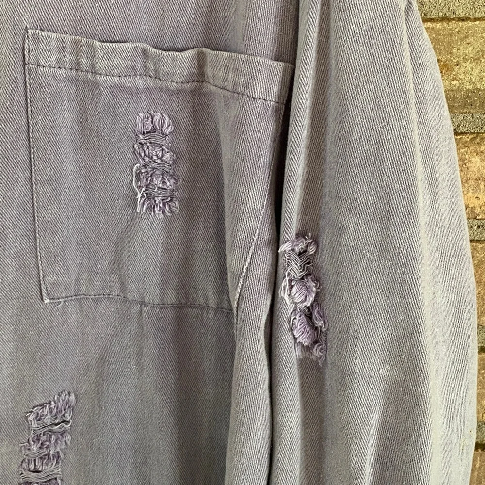 Lavender Distressed High Low Jacket Oversized Small P2P 23” - Picture 8 of 11